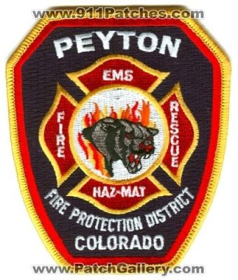 Peyton Fire Protection District Patch (Colorado)
[b]Scan From: Our Collection[/b]
Keywords: ems rescue haz-mat