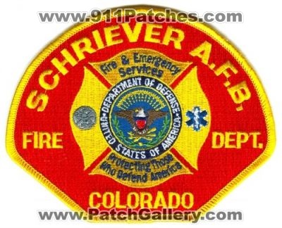 Schriever Air Force Base AFB Fire Department Patch (Colorado)
[b]Scan From: Our Collection[/b]
Keywords: a.f.b. usaf dept a.f.b. & and emergency services dod department of defense
