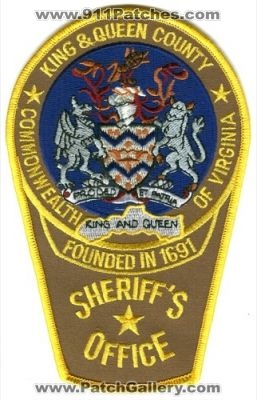 King & Queen County Sheriff's Office (Virginia)
Scan By: PatchGallery.com
Keywords: and sheriffs