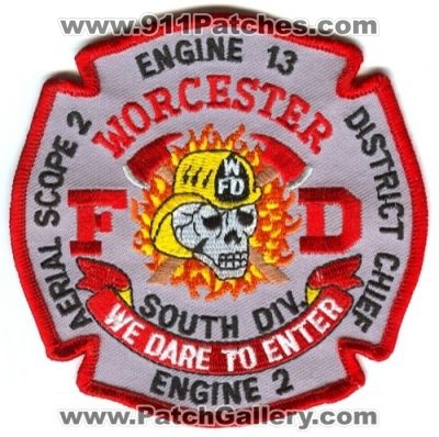 Worcester Fire Department Engine 2 Engine 13 Aerial Scope 2 District Chief Patch (Massachusetts)
[b]Scan From: Our Collection[/b]
Keywords: fd south division