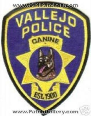 Vallejo Police Canine (California)
Thanks to Police-Patches-Collector.com for this scan.
Keywords: k-9 k9