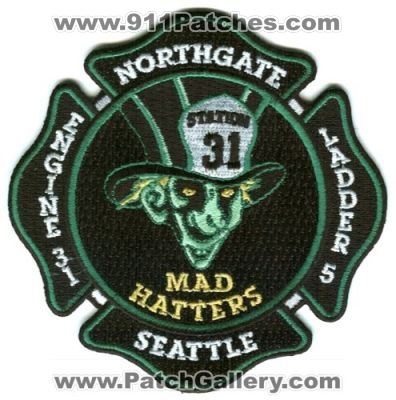 Seattle Fire Department Engine 31 Ladder 5 Patch (Washington)
[b]Scan From: Our Collection[/b]
Keywords: dept. sfd company co. station northgate mad hatters