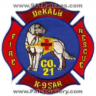 Dekalb County Fire Company 21 K-9 SAR Patch (Georgia)
[b]Scan From: Our Collection[/b]
Keywords: k9 search and rescue co.