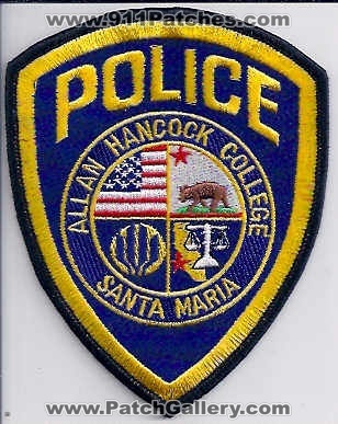 Allan Hancock College Santa Maria Police (California)
Thanks to EmblemAndPatchSales.com for this scan.
