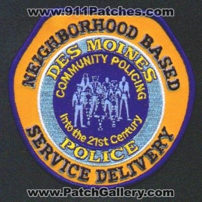 Des Moines Police Neighborhood Based Service Delivery
Thanks to EmblemAndPatchSales.com for this scan.
Keywords: iowa