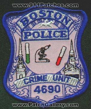 Boston Police Crime Unit
Thanks to EmblemAndPatchSales.com for this scan.
Keywords: massachusetts 4690