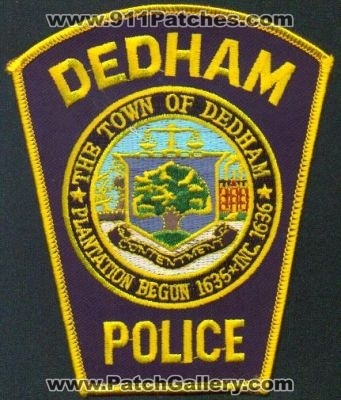 Dedham Police
Thanks to EmblemAndPatchSales.com for this scan.
Keywords: massachusetts town of