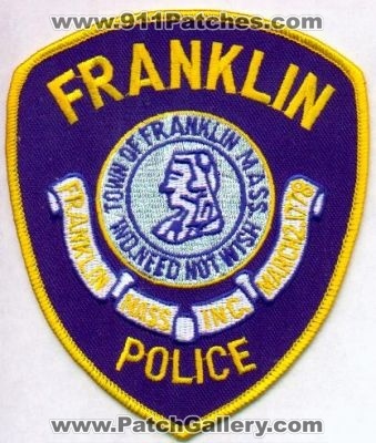 Franklin Police
Thanks to EmblemAndPatchSales.com for this scan.
Keywords: massachusetts town of