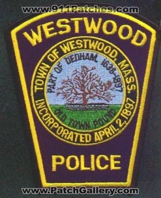 Westwood Police
Thanks to EmblemAndPatchSales.com for this scan.
Keywords: massachusetts town of