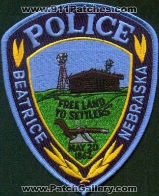 Beatrice Police
Thanks to EmblemAndPatchSales.com for this scan.
Keywords: nebraska