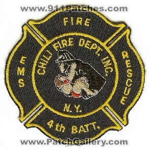 Chili Fire Dept Inc 4th Batt
Thanks to PaulsFirePatches.com for this scan.
Keywords: new york department battalion ems rescue