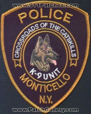 Monticello Police K-9 Unit
Thanks to EmblemAndPatchSales.com for this scan.
Keywords: new york k9