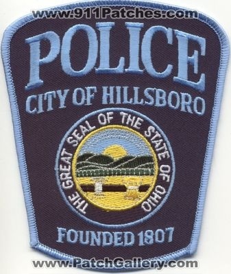 Hillsboro Police
Thanks to EmblemAndPatchSales.com for this scan.
Keywords: ohio city of