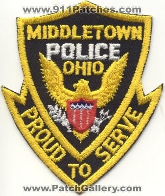 Middletown Police
Thanks to EmblemAndPatchSales.com for this scan.
Keywords: ohio