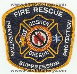 Goshen Fire Rescue
Thanks to PaulsFirePatches.com for this scan.
Keywords: oregon
