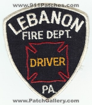 Lebanon Fire Dept Driver
Thanks to PaulsFirePatches.com for this scan.
Keywords: pennsylvania department