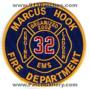 Marcus Hook Fire Department
Thanks to PaulsFirePatches.com for this scan.
Keywords: pennsylvania 32 engine ladder ems