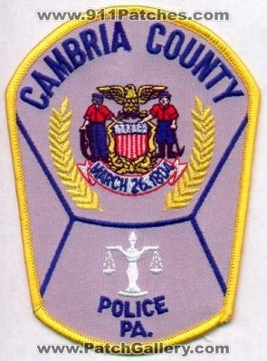 Cambria County Police
Thanks to EmblemAndPatchSales.com for this scan.
Keywords: pennsylvania