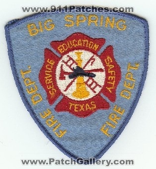 Big Spring Fire Dept
Thanks to PaulsFirePatches.com for this scan.
Keywords: texas department