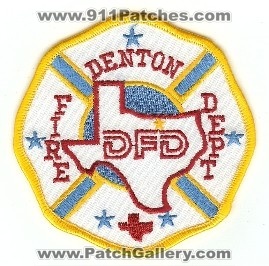 Denton Fire Dept
Thanks to PaulsFirePatches.com for this scan.
Keywords: texas department