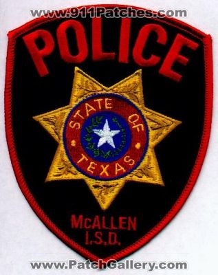 McAllen Independent School District Police (Texas)
Thanks to EmblemAndPatchSales.com for this scan.
Keywords: i.s.d. isd