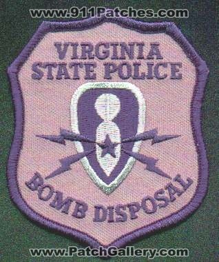 Virginia State Police Bomb Disposal
Thanks to EmblemAndPatchSales.com for this scan.

