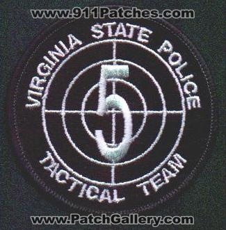 Virginia State Police Tactical Team 5
Thanks to EmblemAndPatchSales.com for this scan.
