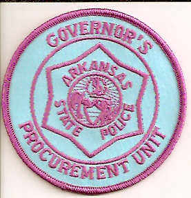 Arkansas State Police Governor's Procurement Unit (Arkansas)
Thanks to EmblemAndPatchSales.com for this scan.
Keywords: governors