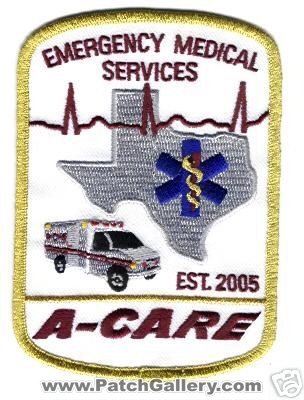 A Care Emergency Medical Services
Thanks to Mark Stampfl for this scan.
Keywords: texas ems