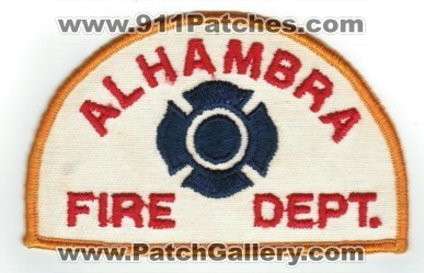 Alhambra Fire Department (California)
Thanks to PaulsFirePatches.com for this scan.
Keywords: dept.