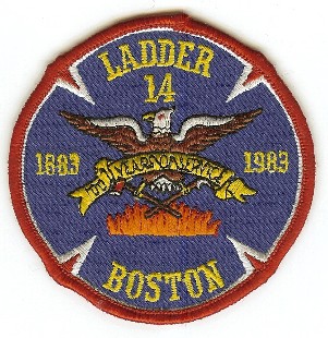 Boston Fire Ladder 14 100 Years
Thanks to PaulsFirePatches.com for this scan.
Keywords: massachusetts