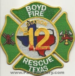 Boyd Fire Rescue Department Station Number 12 (Texas)
Thanks to Mark Hetzel Sr. for this scan.
Keywords: dept. no. #12