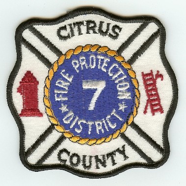 Citrus County Fire Protection District 7
Thanks to PaulsFirePatches.com for this scan.
Keywords: florida