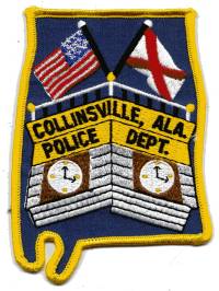Collinsville Police Dept (Alabama)
Thanks to BensPatchCollection.com for this scan.
Keywords: department