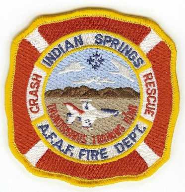 Indian Springs AFAF Fire Dept Crash Rescue
Thanks to PaulsFirePatches.com for this scan.
Keywords: nevada air force field department cfr arff aircraft thunderbirds