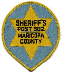 Maricopa County Sheriff's Post 502 (Arizona)
Thanks to BensPatchCollection.com for this scan.
Keywords: sheriffs