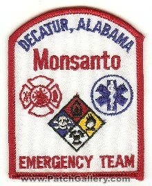 Monsanto Emergency Team (Alabama)
Thanks to PaulsFirePatches.com for this scan.
Keywords: fire decatur