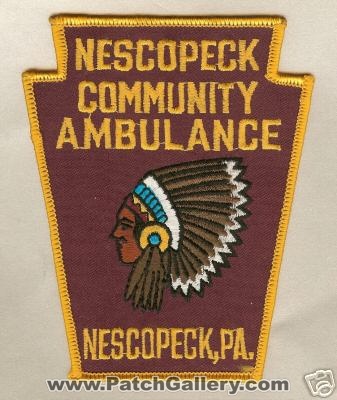 Nescopeck Community Ambulance
Thanks to PaulsFirePatches.com for this scan.
Keywords: pennsylvania ems