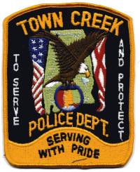 Town Creek Police Dept (Alabama)
Thanks to BensPatchCollection.com for this scan.
Keywords: department