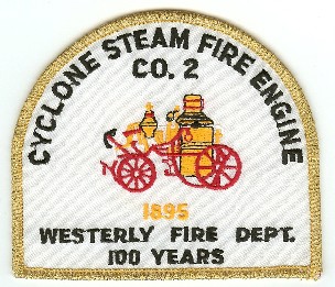 Westerly Fire Dept 100 Years
Thanks to PaulsFirePatches.com for this scan.
Keywords: rhode island department cyclone steam engine company 2