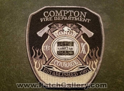 Compton Fire Department Class A Patch (California)
Thanks to Jeremiah Herderich for the picture.
Keywords: city of dept.