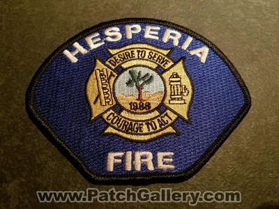 Hesperia Fire Department Patch (California)
Thanks to Jeremiah Herderich for the picture.
Keywords: dept.