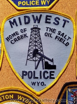 Midwest Police Department Patch (Wyoming)
Thanks to Jeremiah Herderich for the picture.
Keywords: dept. home of the salt creek oil field wyo.