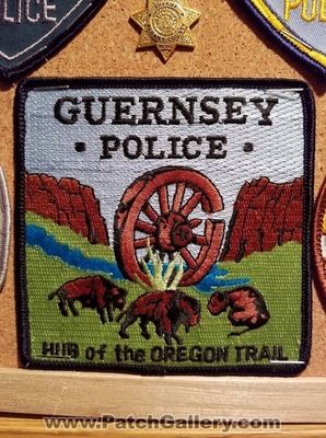Guernsey Police Department Patch (Wyoming)
Thanks to Jeremiah Herderich for the picture.
Keywords: dept. hub of the oregon trail