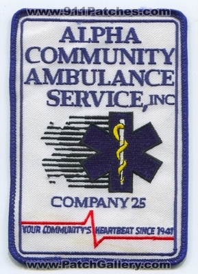 Alpha Community Ambulance Service Inc Company 25 Patch (Pennsylvania)
Scan By: PatchGallery.com
Keywords: comm inc. ems