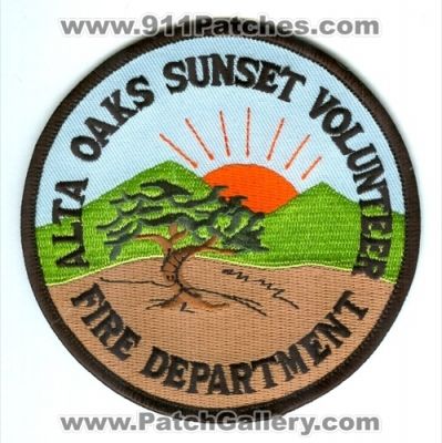 Alta Oaks Sunset Volunteer Fire Department Patch (California)
Scan By: PatchGallery.com
Keywords: vol. dept.