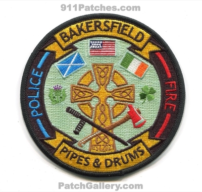 Bakersfield Fire Police Department Pipes and Drums Patch (California)
Scan By: PatchGallery.com
[b]Patch Made By: 911Patches.com[/b]
Keywords: & dept. est. 2021