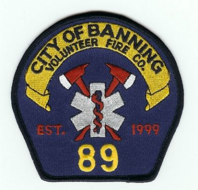 Banning Volunteer Fire Co
Thanks to PaulsFirePatches.com for this scan.
Keywords: california company city of station 89