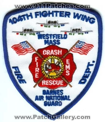 104th Fighter Wing Fire Department USAF Military Patch (Massachusetts)
Scan By: PatchGallery.com
Keywords: fw dept. westfield crash rescue cfr arff aircraft airport firefighter firefighting barnes air national guard ang