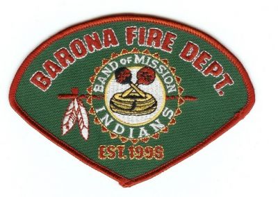 Barona Fire Dept
Thanks to PaulsFirePatches.com for this scan.
Keywords: california department band of mission indians